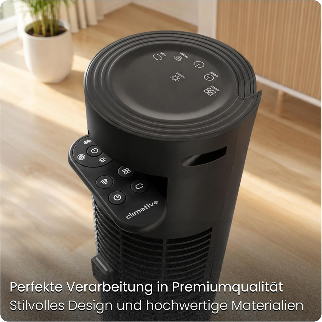 Turmventilator 115cm WiFi Tuya MAX, Ionisator & Duftfach, Orkanartiger 8,5m/s Wind, Nachtlicht, Oszi