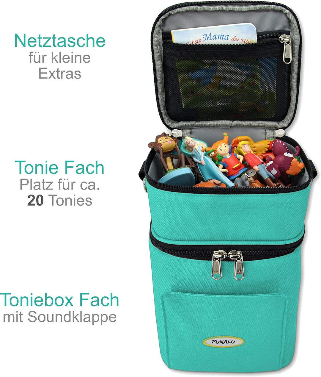 Punalu kompakte Tasche für die Toniebox und Zubehör mit Soundklappe, Platz für ca. 20 Tonies Hörfigu