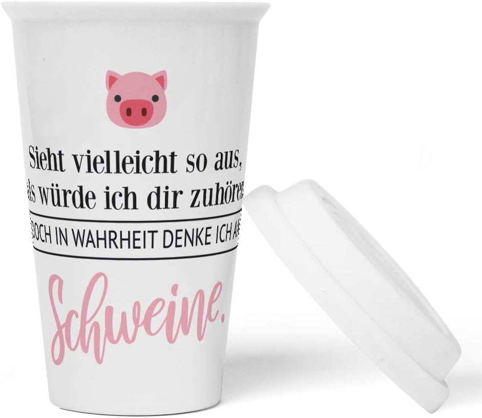 JUNIWORDS To-Go Becher mit Deckel, Sieht vielleicht so aus, als würde ich dir zuhören. Doch in Wahrh