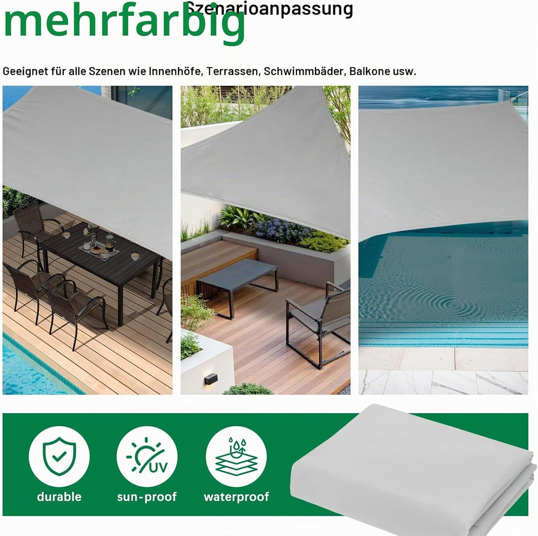 Sonnensegel, Rechteck 3×3 m, 420D Oxford Stoff, wasserdicht, UV-Schutz 3M*3M Grau 3M*3M, 3M*3M Grau