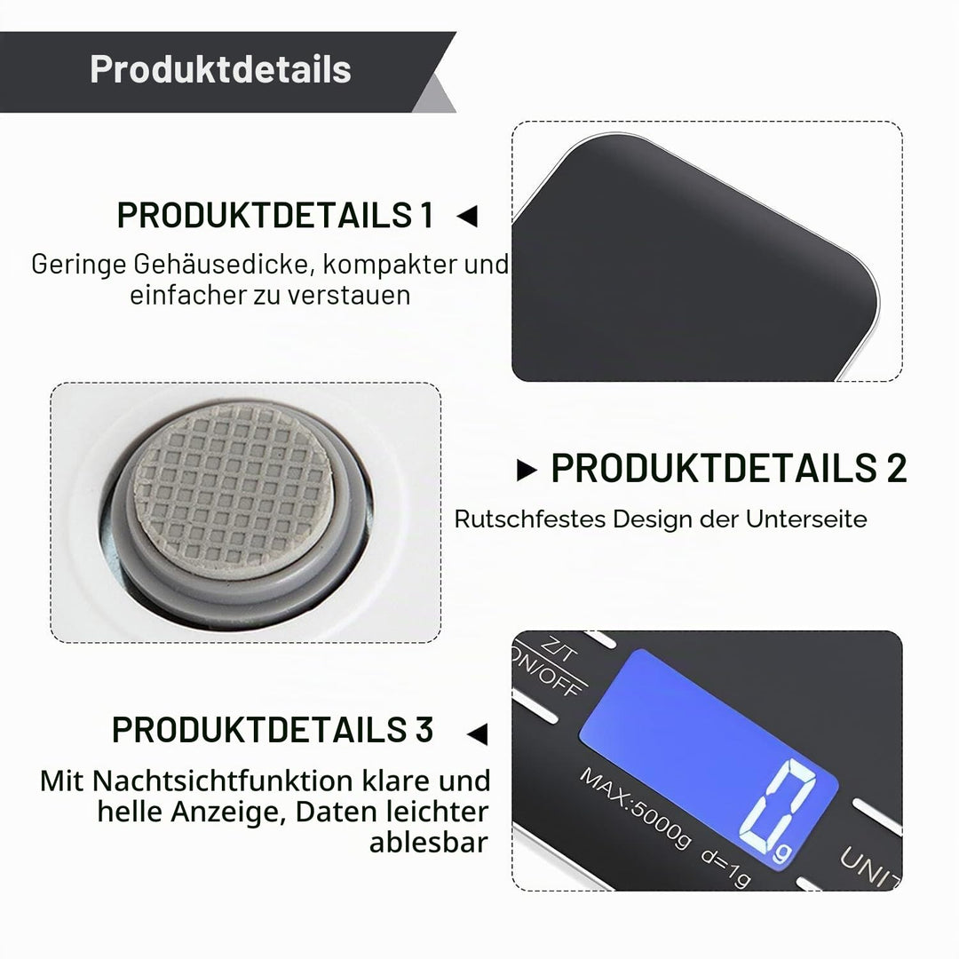 Küchenwaage Digital, 10kg/1g Waage Küchenwaage, USB Wiederaufladbare Digital Küchenwage mit Led Disp