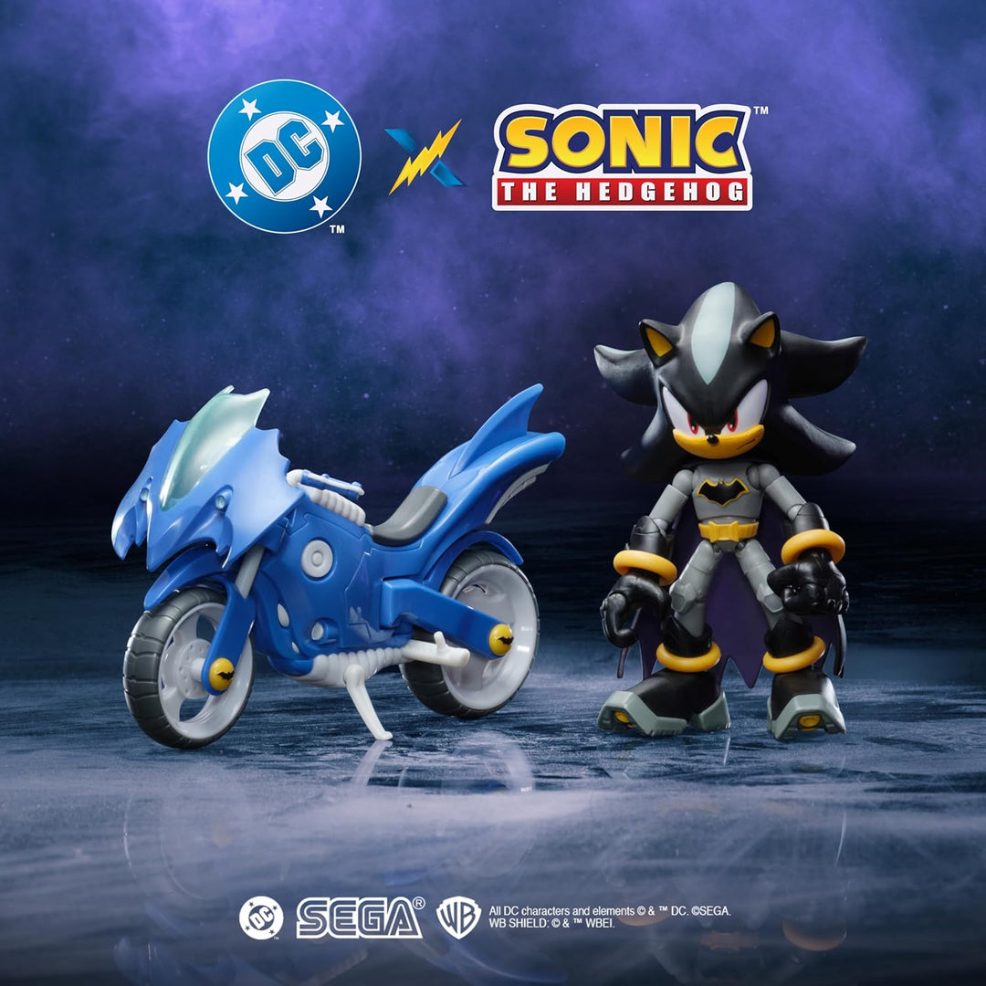 DC x Sonic Shadow als Batman & Batcycle Actionfiguren-Set, offiziell lizenziert von Jakks Pacific, 1