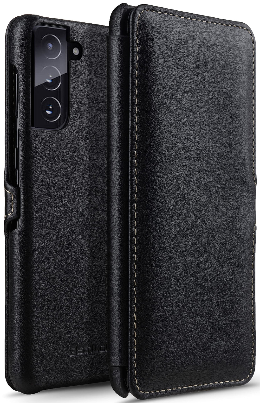STILGUT Book Case kompatibel mit Samsung Galaxy S21 Plus 5G Hülle aus Leder mit Clip-Verschluss, Led