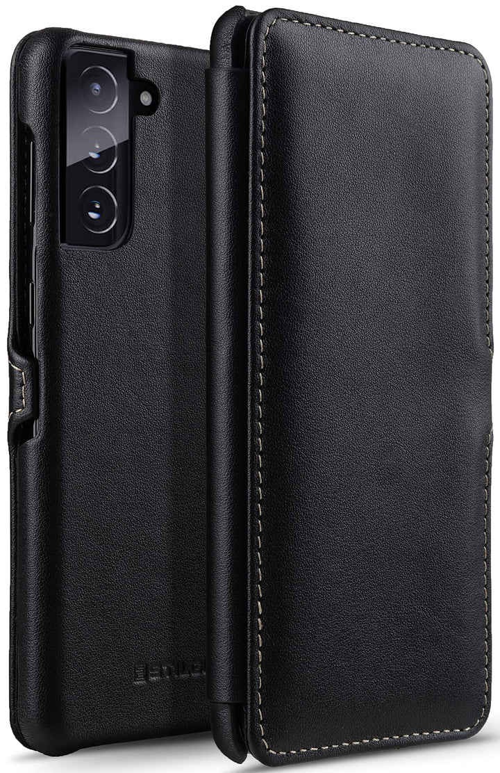 STILGUT Book Case kompatibel mit Samsung Galaxy S21 Plus 5G Hülle aus Leder mit Clip-Verschluss, Led