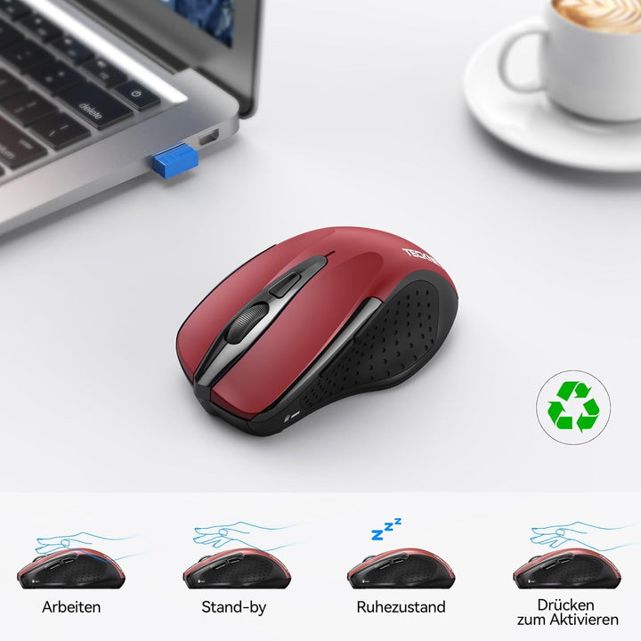 TECKNET Bluetooth Maus, 4800 DPI Kabellos Ergonomische Maus (Tri-Modi: BT 5.0/3.0+2.4G), 30 Monate B