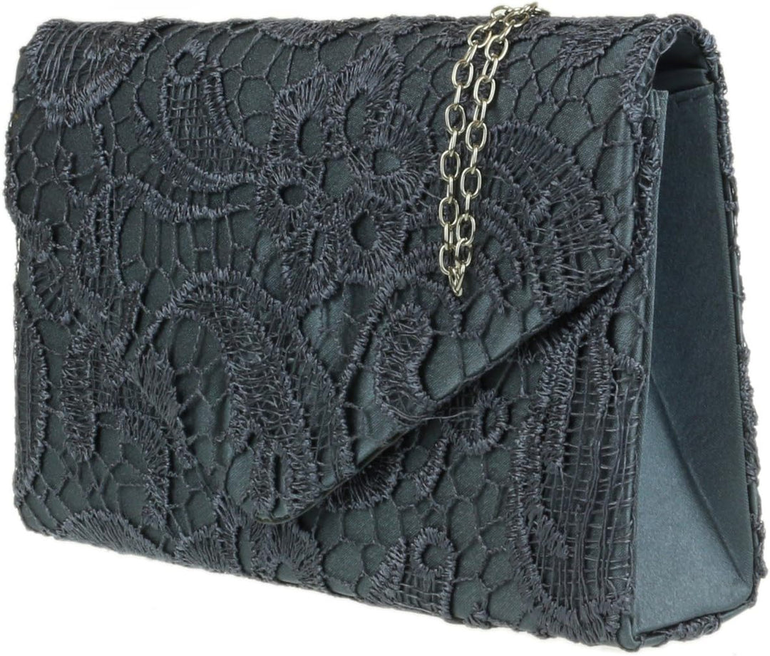Girly Handbags Clutch aus Satinspitze Grau, Grau