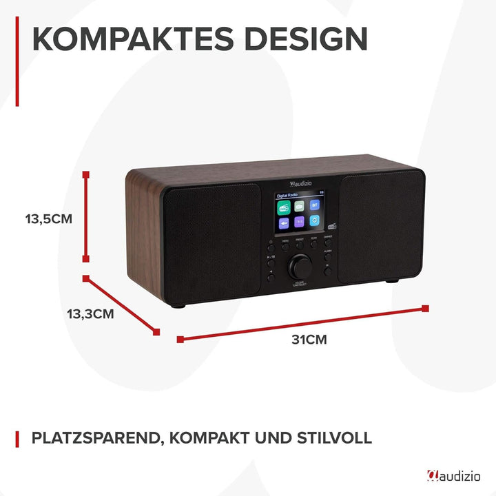 Audizio Genua DAB Radio mit Bluetooth – Stereo DAB Plus Radio mit Fernbedienung, 60 Speicherplätze,