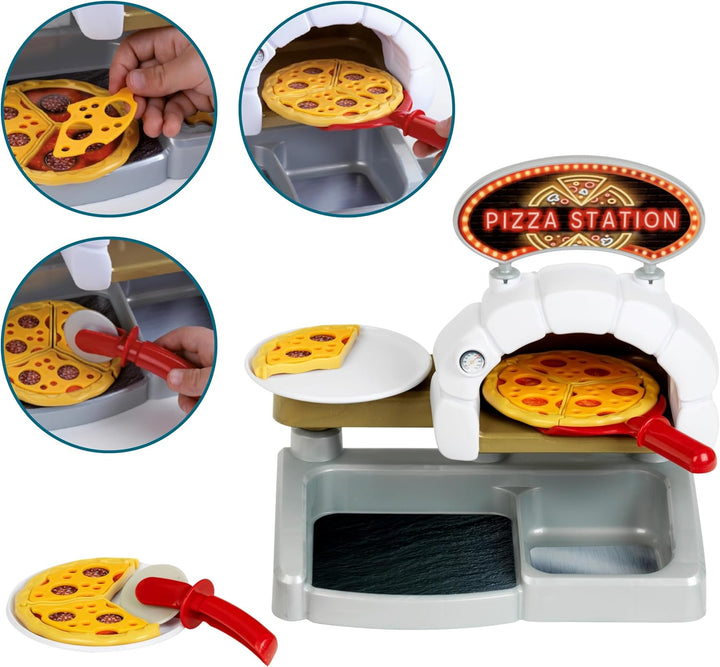 Theo Klein 7337 Pizza Station Kreatives Spielset mit Pizzarad, Teller & Pizzen Spielzeug für Kinder
