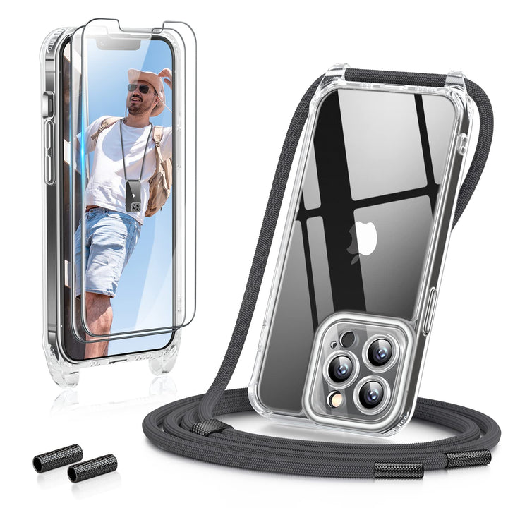 GOODVISH 3 in 1 Handykette für iPhone 13 Pro Max 6,7", mit 2 Stück Schutzfolie | 360°-Schutz | Kamer
