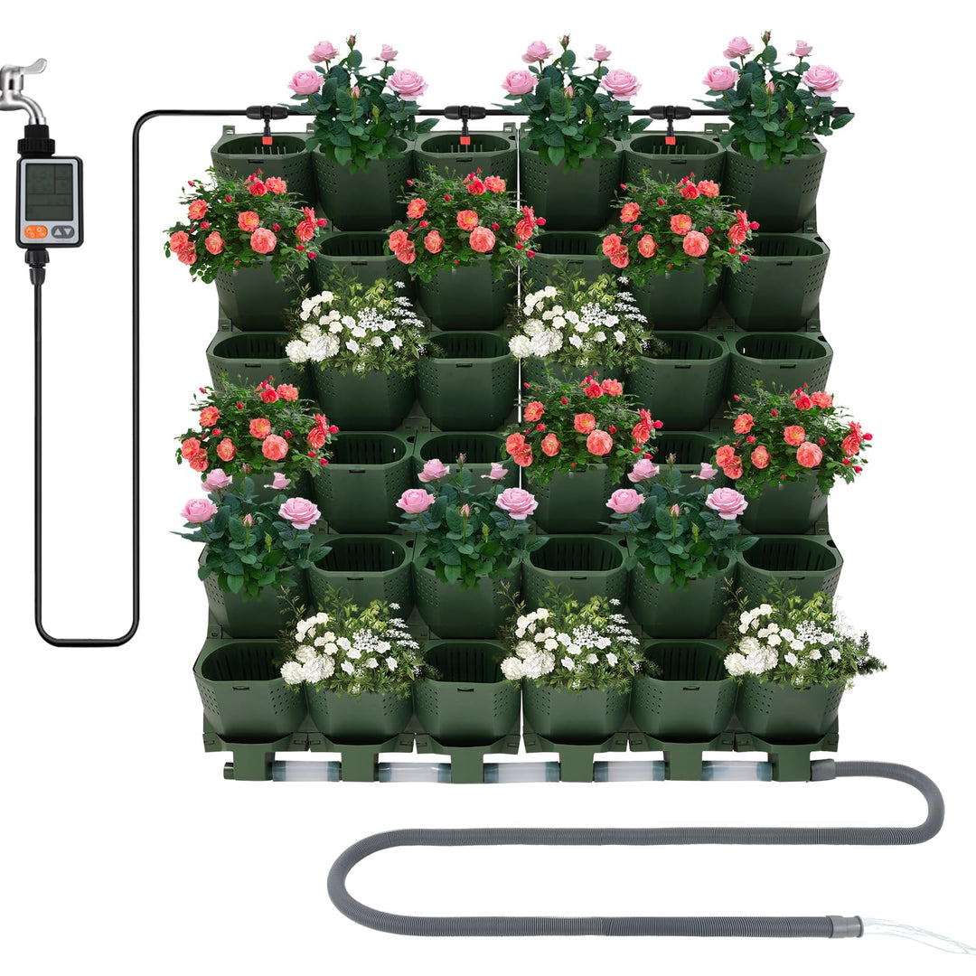 Selbstbewässernder Wandblumentopf, Vertikal Wand Pflanzset Garten Set mit Bewässerung Timer 36 Topf