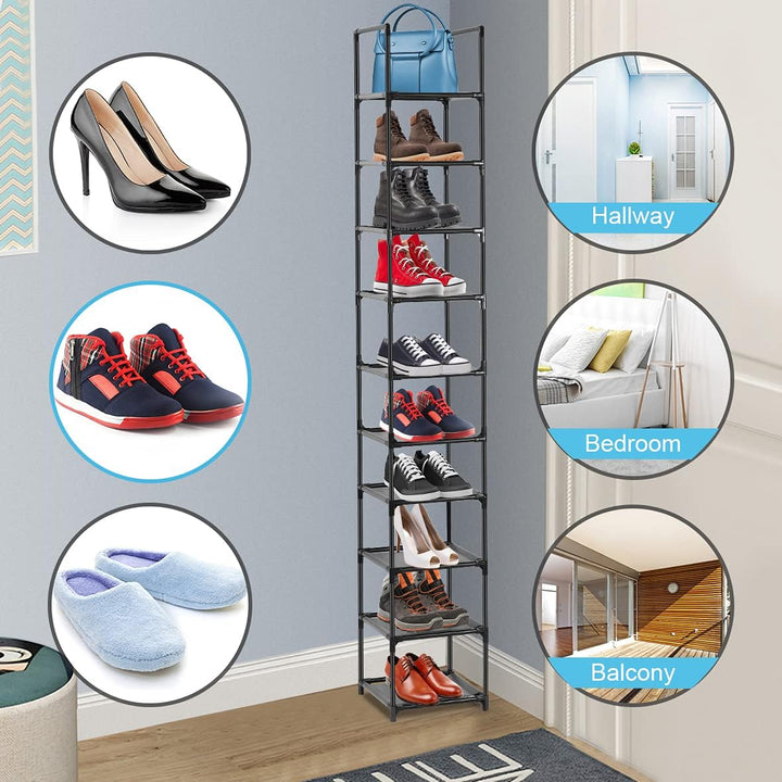 Schuhregal, 10-stufiger Schuhschrank Kunststoff-Schuhregale Organizer aus Eisen, Standregal, platzsp