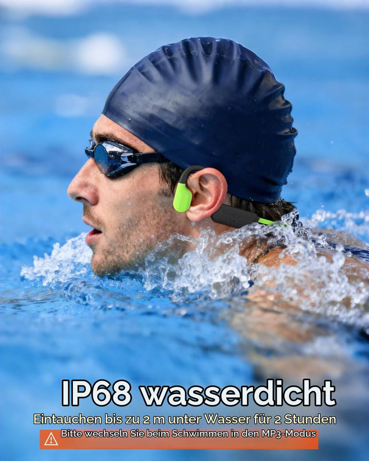 Knochenschall Kopfhörer Bluetooth 5.4 mit 32GB MP3-Player, IP68 Wasserdichte Bone Conduction Headpho