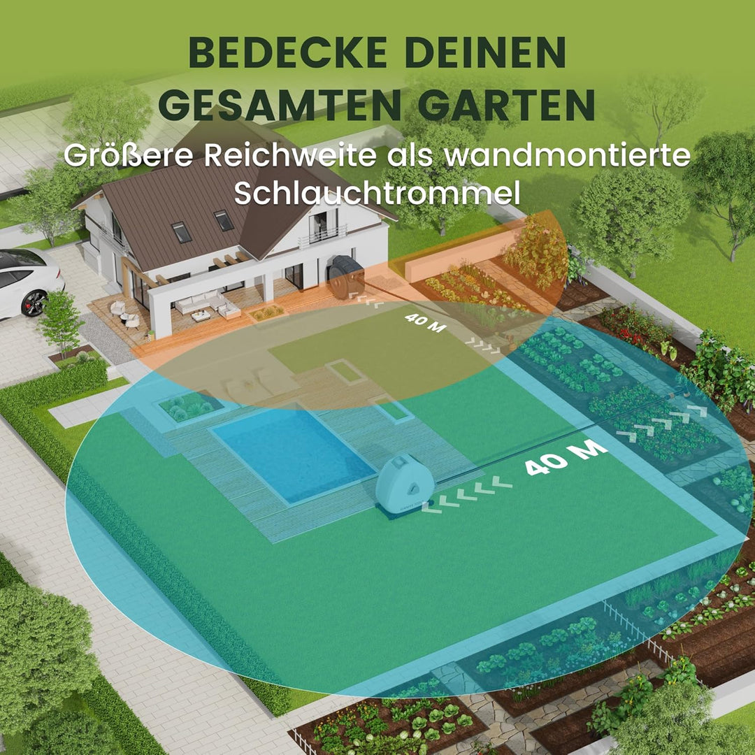 Giraffe Tools Ausziehbare Schlauchtrommel mit 40 m, robuste Bodenmontage, Gartenschlauchtrommel, mit