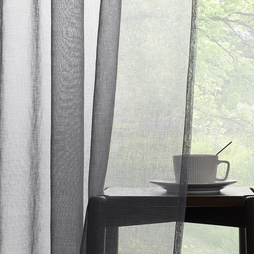Topfinel Gardinen mit Kräuselband Grau Vorhänge Halbtransparent Voile Gardine Wohnzimmer Modern 140x
