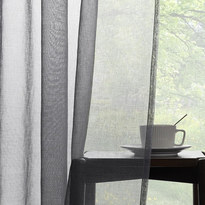 Topfinel Gardinen mit Kräuselband Grau Vorhänge Halbtransparent Voile Gardine Wohnzimmer Modern 140x