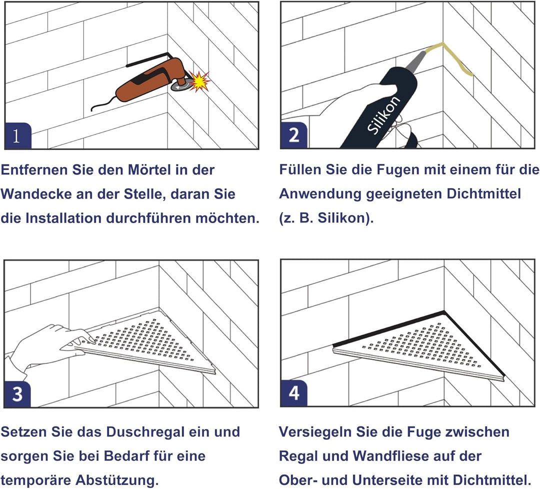Dusche Eckablage ohne Bohren, 304 Edelstahl Duschregal, Einbau Duschablage an Wand, 2 Stück Badablag