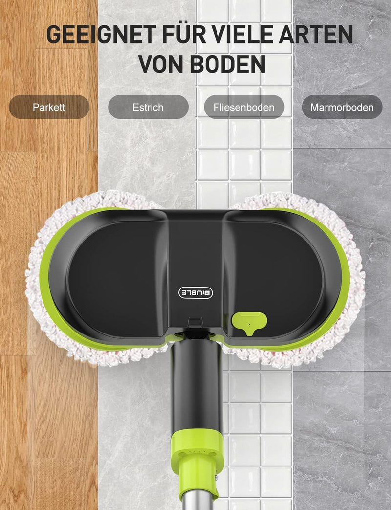 BIUBLE Elektrischer Mopp Bodenwischer Elektrisch Kabellos mit Sprühfunktion Akku Wischmopp Poliermas