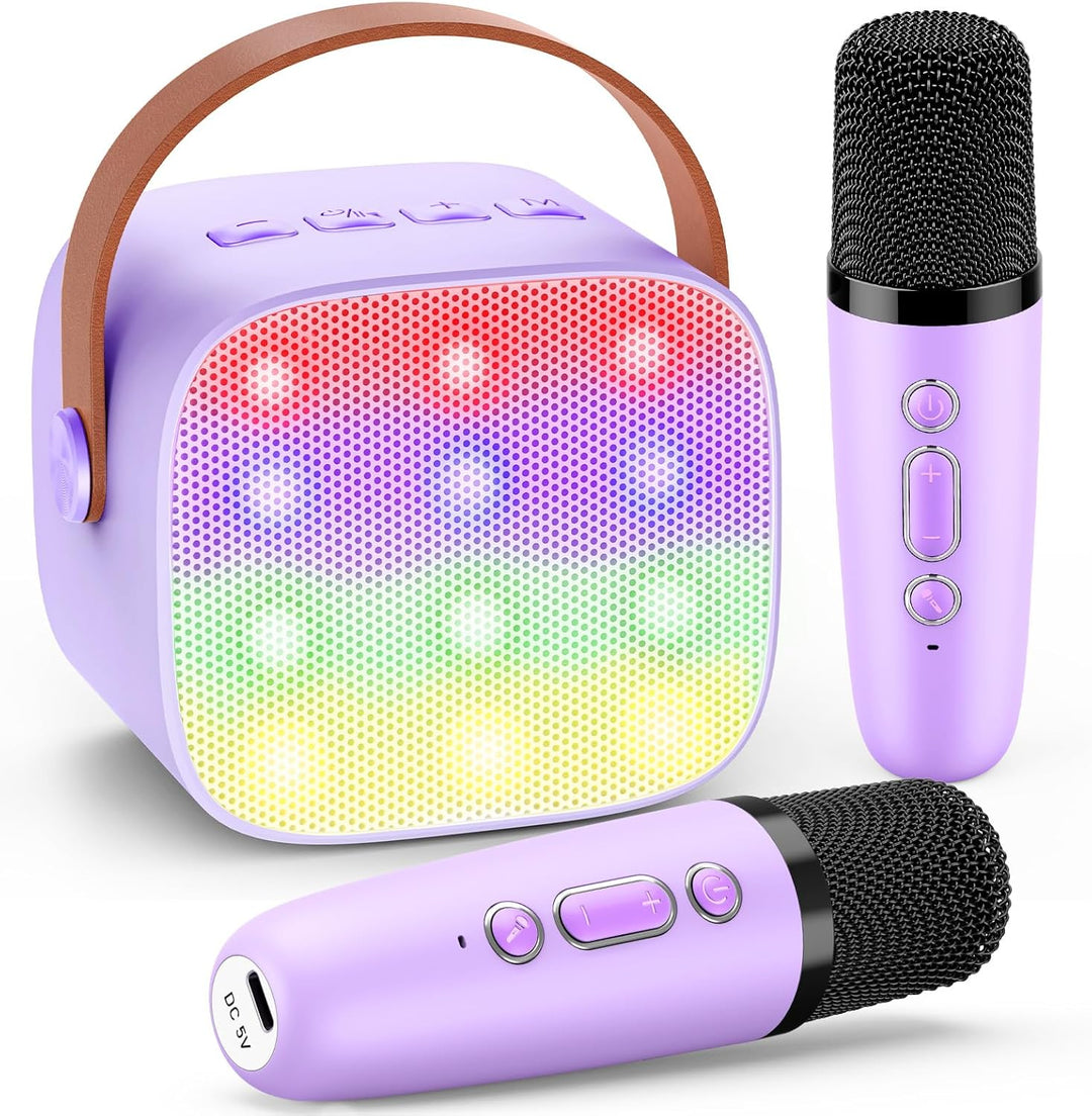 Dislocati Tragbarer Karaoke Set mit DSP & LED-Lichtern, Geschenk Spielzeug für Kinder und Erwachsene