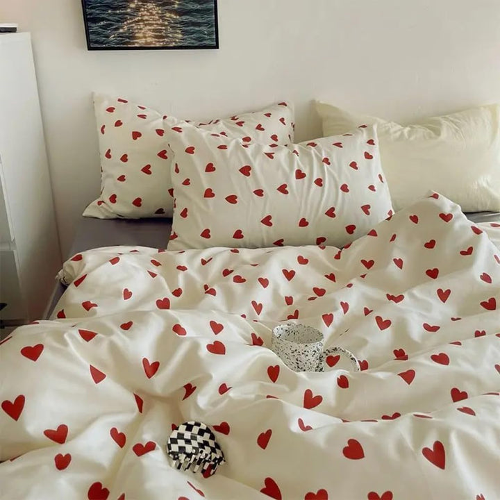 Bettwäsche 135x200 Mädchen Rot Weiss Herzen Kinder Bettwäsche Set Microfaser Herzchen Bettbezug und