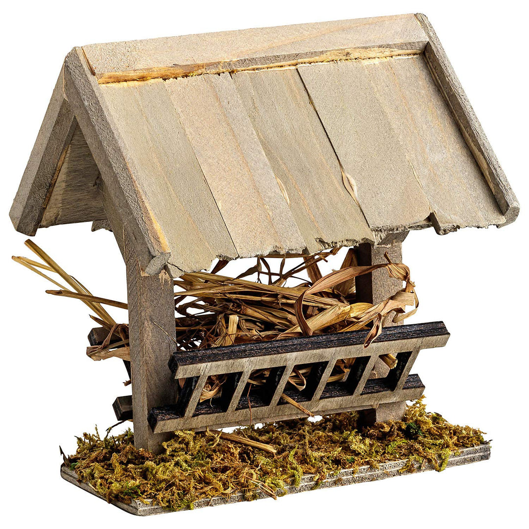 MaMeMi FUTTERKRIPPE aus Holz mit Dach [Handgefertigt, ca. 10 x 10 cm] – Moosbegrünte Dekoration für
