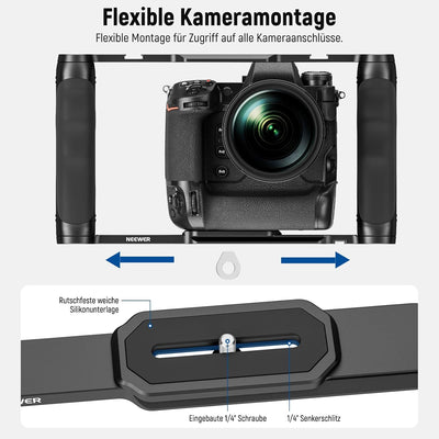 NEEWER Videokamera Käfig Rig mit Arca Basis, Doppelgriffen, 3/8" ARRI Aufnahme & 1/4" Gewinde, Cold