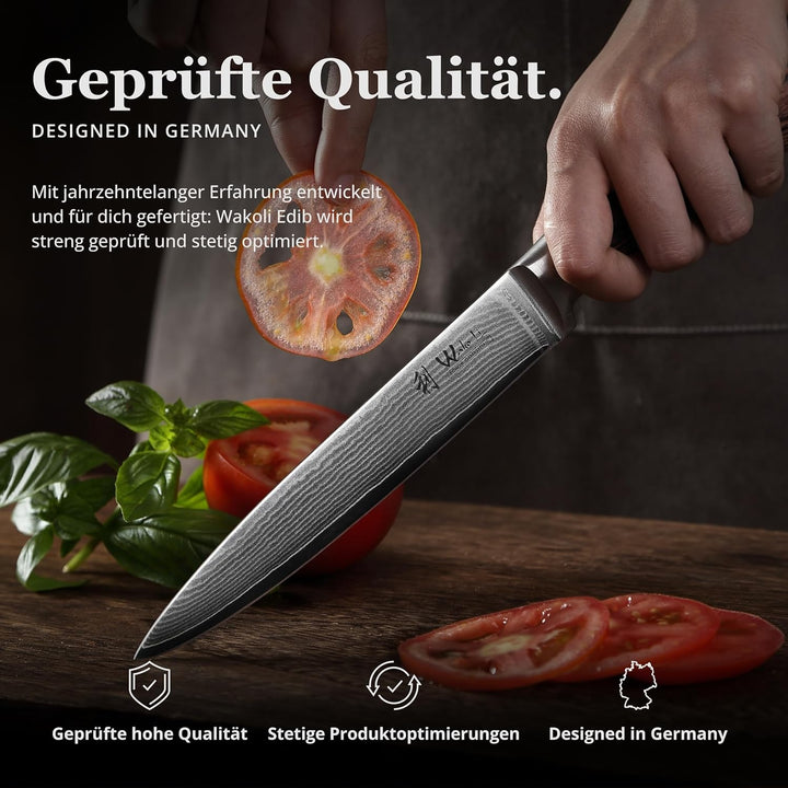 Wakoli EDIB Damast Fleischmesser mit Gravur – Personalisiertes Messer, 18cm Klinge aus 67 Lagen Dama