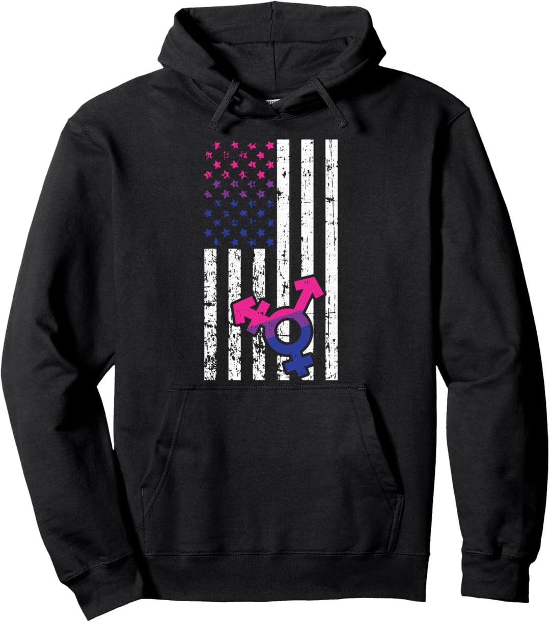 American Flag Bisexual Pride Proud LGBT-Q Patriotic Ally Pullover Hoodie