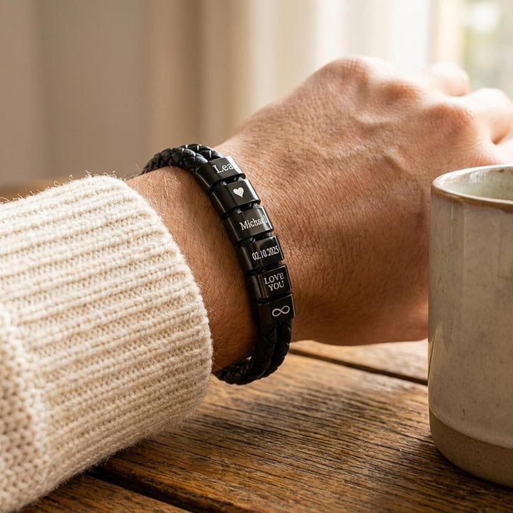 UNIQAL | Personaliesiertes Lederarmband mit Gravur "SHAPE" Herren Damen | Leather Bracelet mens | Ma