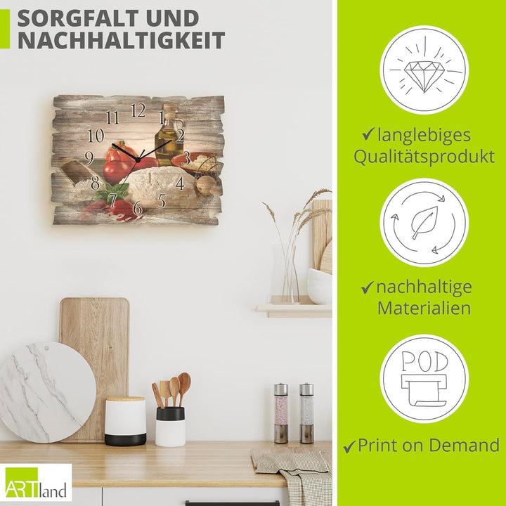 ARTLAND Wanddeko Wanduhr ohne Tickgeräusche aus Holz Quarz Uhr lautlos Rechteckig 40x30 cm Lebensmit
