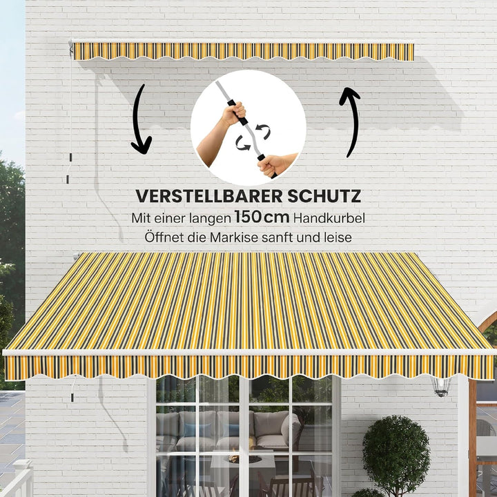 Outsunny Markise Gelenkarmmarkise Sonnenschutz mit Handkurbel 3,5 x 2,5m Gelb Grau Alu Polyester Gel