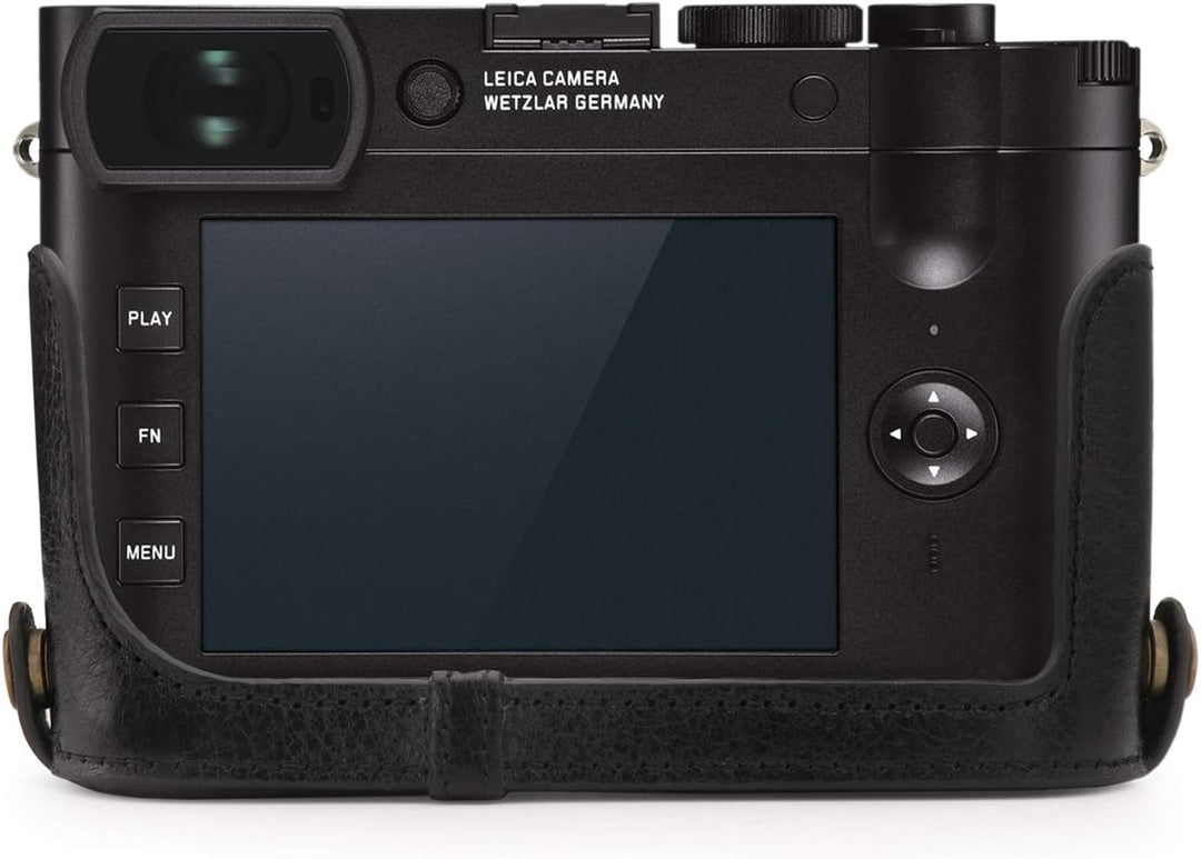 MegaGear MG1718 Ever Ready Kameratasche aus echtem Leder, kompatibel mit Leica Q2 Schwarz, Schwarz