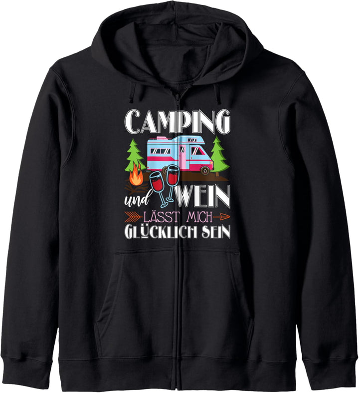 Camping und Wein glücklich - Camper Wohnmobil Kapuzenjacke
