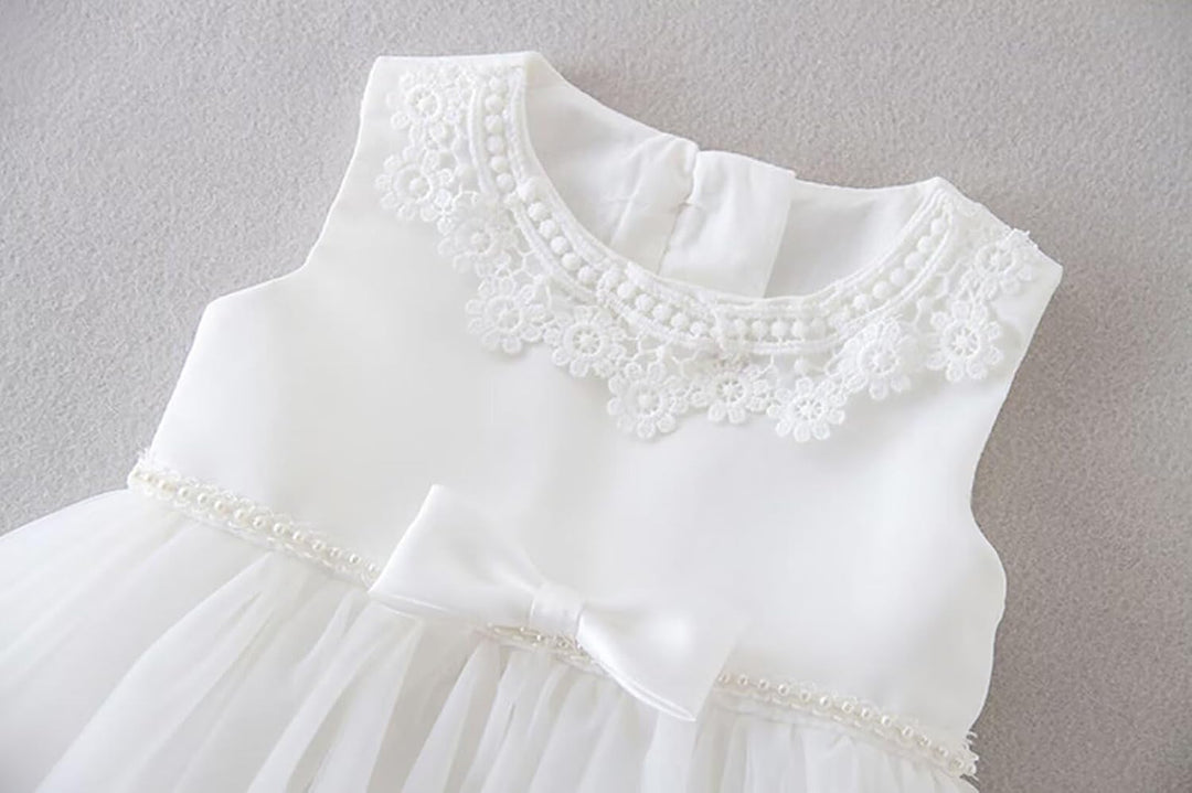 Baby Mädchen Weiss Taufkleid mit Haube Neugeborenen Taufe Kleid Spitzenkleid für Hochzeit Geburtstag