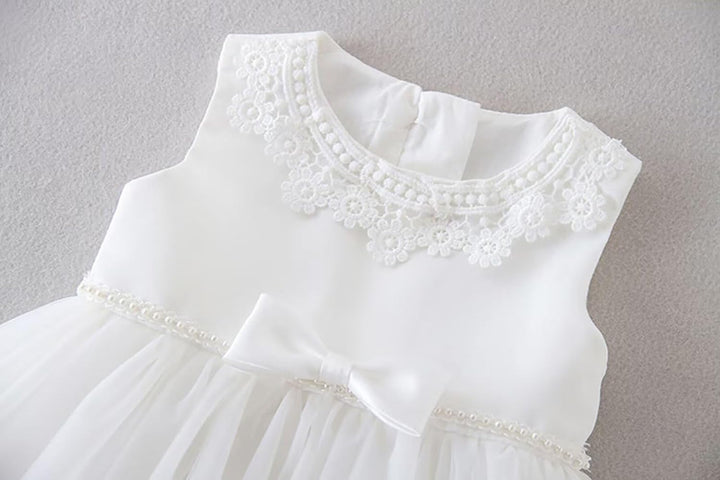 Baby Mädchen Weiss Taufkleid mit Haube Neugeborenen Taufe Kleid Spitzenkleid für Hochzeit Geburtstag