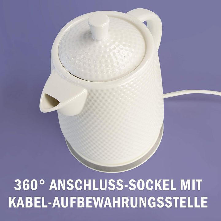 KVOTA Elektrischer Keramik Wasserkocher, Teekessel 1,5 L, 1500W, Noppen-Design, weiss, abnehmbarer