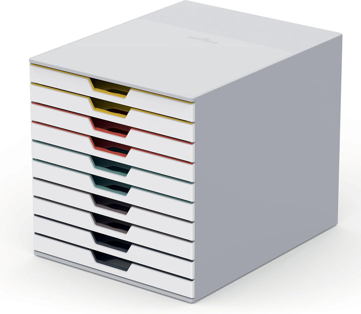 Durable Schubladenbox A4 (Varicolor Mix) 10 Fächer, mit Etiketten zur Beschriftung, mehrfarbig, 7630