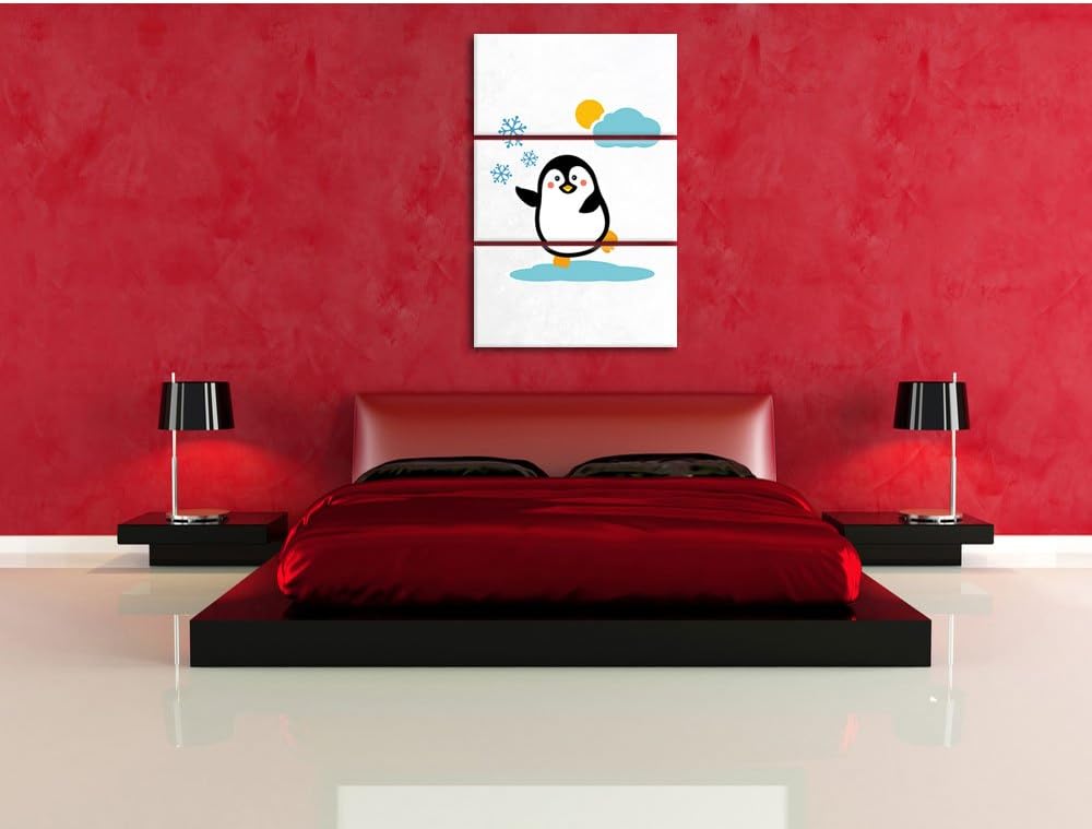 Süsser Pinguin auf EIS als Leinwandbild/Grösse: 3 Teilig (120x80) cm/Wandbild/Kunstdruck/fertig besp