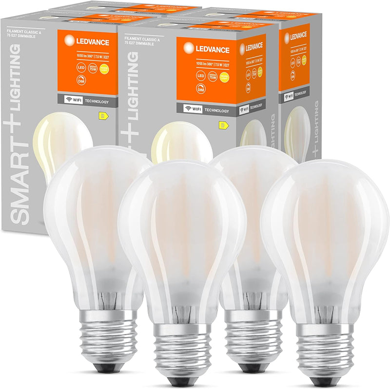 LEDVANCE Smarte LED-Lampe mit Wifi Technologie, Sockel E27, Dimmbar, Warmweiss (2700K), Birnenform,