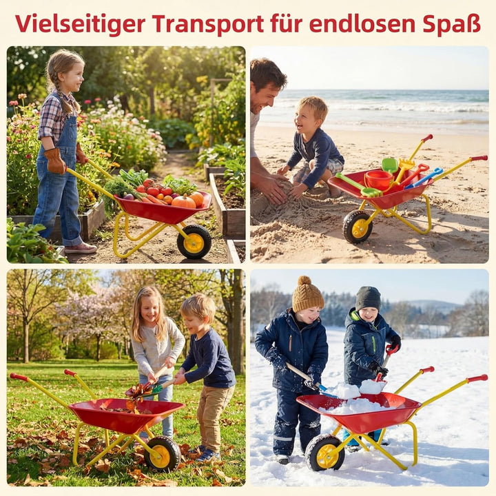 COSTWAY Schubkarre Kinder, Metallschubkarre bis zu 10 kg belastbar, Spielzeugschubkarre für Kinder a