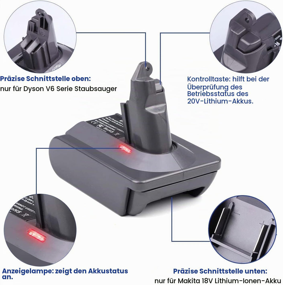 V6 Akku-Adapter für Makita 18V Lithium Akku umgewandelt für Dyson V6 SV04 SV03 DC59 DC58 DC62 SV09 S