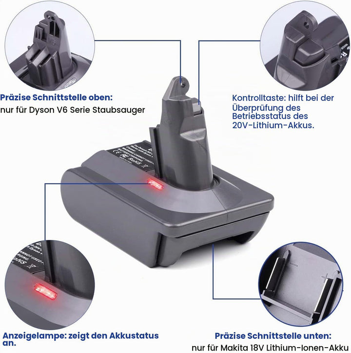 V6 Akku-Adapter für Makita 18V Lithium Akku umgewandelt für Dyson V6 SV04 SV03 DC59 DC58 DC62 SV09 S