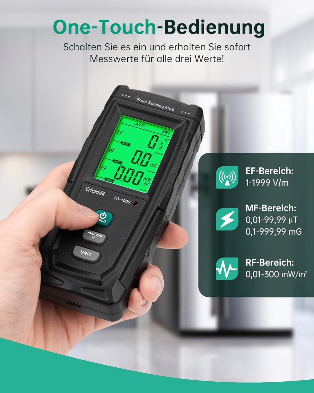 ERICKHILL EMF-Messgerät, digitaler Strahlungsdetektor für elektromagnetische Felder Handgehaltener L