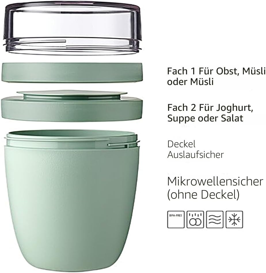 Mepal Müslibecher to go, Klein, praktischer Joghurtbecher to go - Unterteilung für Joghurt &amp; Müsli -