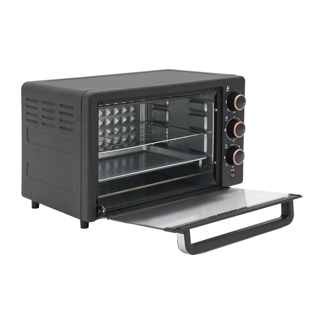 Mini Backofen Schwarz/Weiss 22 Liter Pizzaofen mit 60 min Timer 1000W Elektrobackofen 120°C-250°C Ei