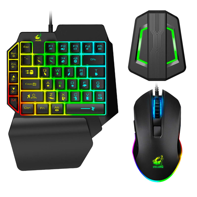 Einhandverdrahtete mechanische Feel-Tastatur mit Hintergrundbeleuchtung+RGB Gaming Mouse +LED-Wandle