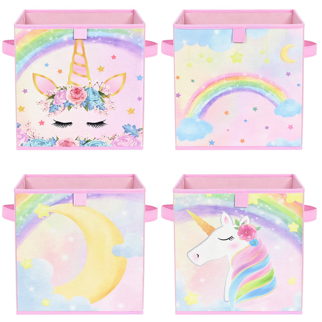 WERNNSAI Aufbewahrungsbox für kinder– 4er Pack Einhorn Faltbare Aufbewahrungswürfel aus Stoff und Mä