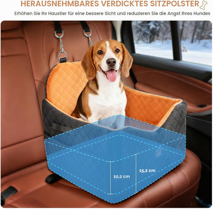 Autositz für Kleine und Mittelgrosse Hunde bis zu 16 kg, Welpen-Autositz mit Dickem Polster, Abnehmb