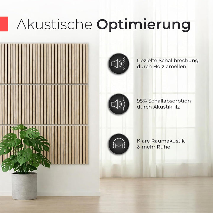 Akustikpaneele Holz – 3er-Set | 60x60cm | Echtholz Eiche & Akustikfilz Grau – 3D Wandpaneele für Sch