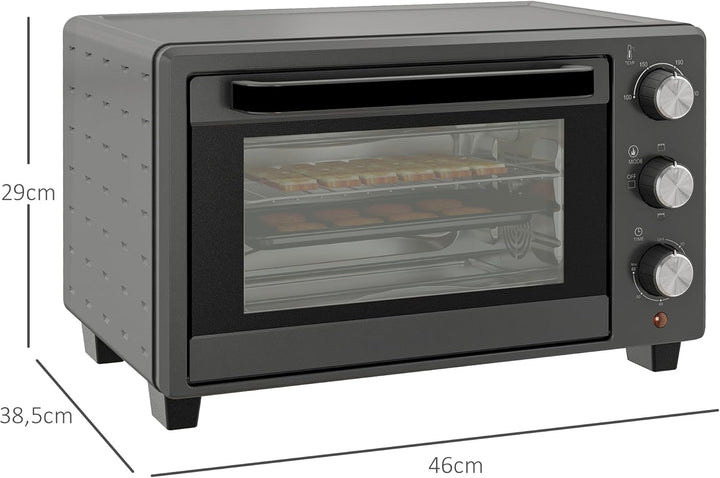 HOMCOM Minibackofen 21L 1400W 60 Min. Timer, Kleinbackofen mit 100 °C-230 °C einstellbar Temperatur