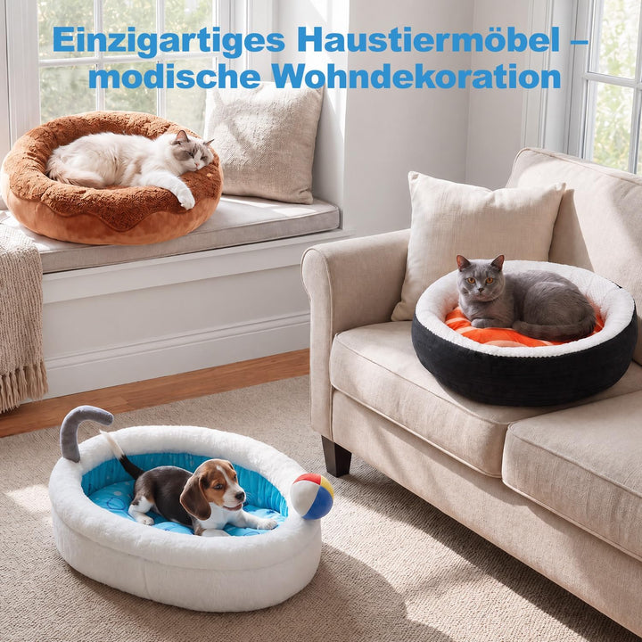Katzenbett Katzenkissen, Hundebett Kleine Hunde, 58x40x18cm | Badewanne-Korb mit Hohem Rand, Flausch